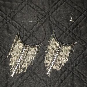 Black & Silver Chain Hoop Earrings